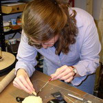 Dinah working on wax model.